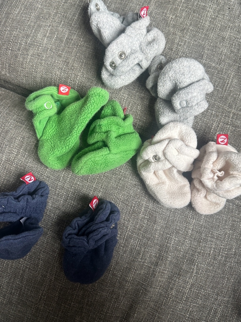 Zutano Soft Fleece Baby Booties Set in Cream, Gray, Navy, and Green